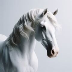 white horse portrait on white