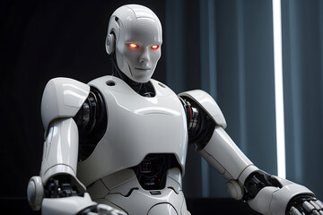 Obraz na płótnie Canvas 3d rendering humanoid robot in modern technology futuristic concept. Artificial intelligence concept. Generative AI