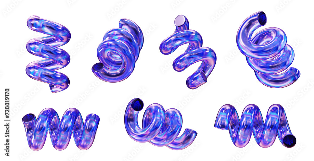 Poster Crystal spring geometry shape set isolated background 3d rendering 