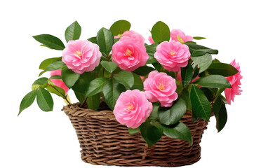 Fototapeta na wymiar Camellia in basket isolated on transparent Background