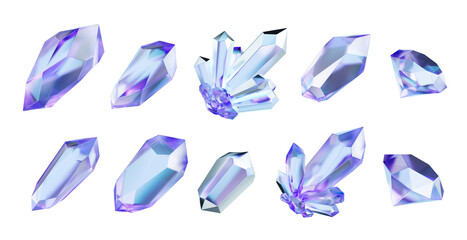 Crystal collection set pack isolated background 3d rendering 