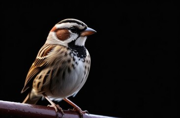 Fototapeta premium World Sparrow Day, international Bird Day, little sparrow on a tree branch, black background
