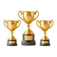 Golden trophy cups isolated on transparent background