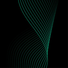 Abstract background with waves. Vector banner with lines. Background for music album, poster, card, advertisement. Element for design isolated on black. Green and black gradient. Turquoise color