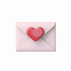 White envelope with a red heart as a seal isolated background. Heart as a symbol of affection and love.