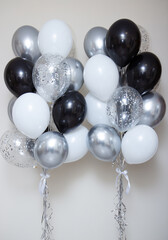 black and silver balloons for a man, happy birthday