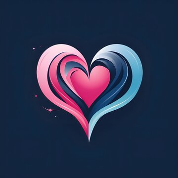 Heart logo concept with colorful lines on a dark blue background. Heart as a symbol of affection and love.