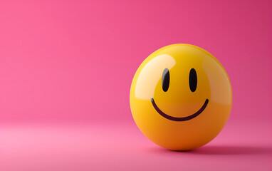 Fototapeta premium rosto emoji de sorriso feliz, fundo rosa 