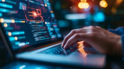 Cybersecurity Concept with Hands Typing on a Laptop