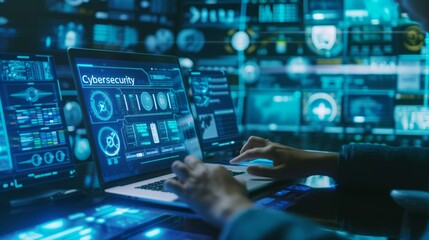 Cybersecurity Concept with Hands Typing on a Laptop
