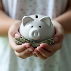 Save Pig Bank and Dollar Notes Symbolizing Savings for a Good Life