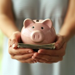 Save Pig Bank and Dollar Notes Symbolizing Wealth
