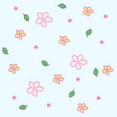 Pattern with flowers on light blue background. Spring colors.