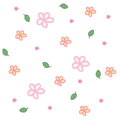 Spring pattern with colorful flowers on transparent background