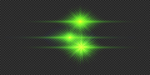 Set of green horizontal light effects of lens flares