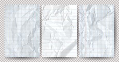 Set of white clean crumpled papers