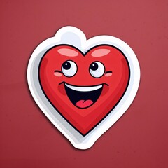 Sticker, red heart with eyes big smile, red background. Heart as a symbol of affection and love.