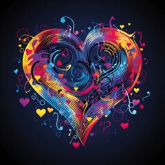 Colorful heart, with notes of lines. Heart as a symbol of affection and love.