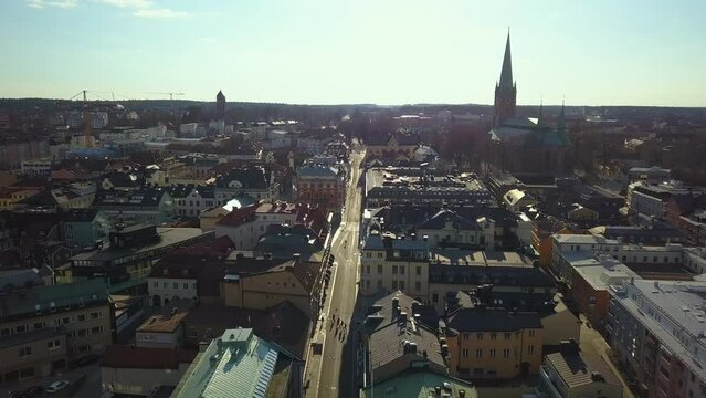 Aerial view of old historical Linkoping city in Sweden. European architecture in scandinavian town