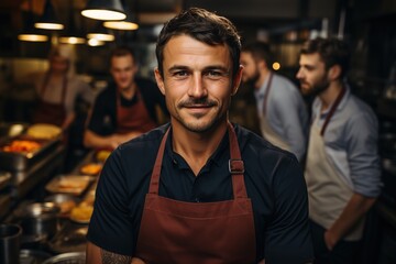 Obraz premium Team Unity: The White Chef Stands Before His Team, Fostering Collaboration and Creativity in the Culinary Workspace