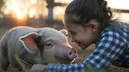 human animal interaction pig happy