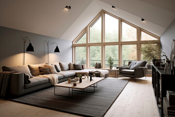 Modern Living Room with Forest View and Natural Light
