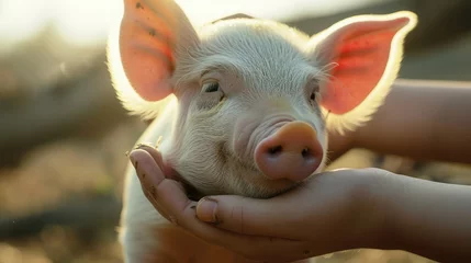 Fotobehang human animal interaction pig happy © buraratn