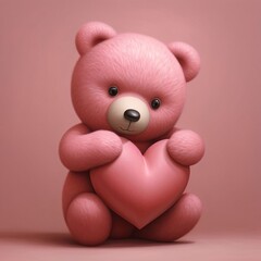 Pink teddy bear with a heart in its paws. Heart as a symbol of affection and love.