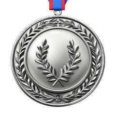 Obraz premium Silver medal with laurel wreath isolated on transparent background