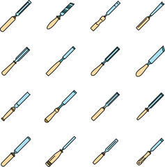 Carpenter chisel icons set. Outline set of carpenter chisel vector icons thin line color flat on white