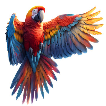 A 3D animated cartoon render of a flying parrot. Created with generative AI.