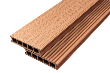 Colored Wood plastic composite patio decking boards isolated on white background