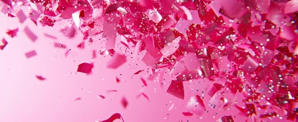 Vibrant pink confetti explosion, perfect for celebrations, festive backgrounds, and joyful events