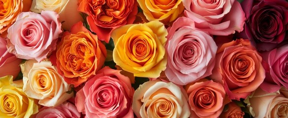 Assorted colorful roses forming a vibrant floral background, ideal for gifts & celebrations