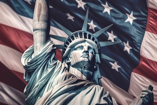 Statue of Liberty and American Flag Artistic Representation