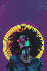 Cosmic Radiance: An Afro Futuristic Portrait with Luminous Halo in Psychedelic Hues. AI Generative