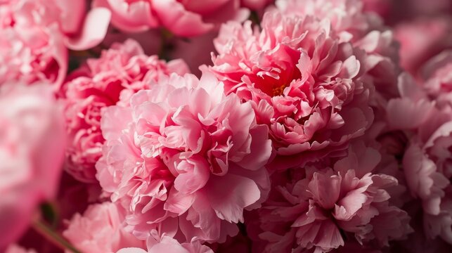 Close-up of lush pink peonies, perfect for romantic occasions, spring events, and delicate floral themes