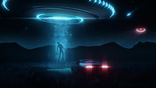 UFO Abduction in the Wild by Night - Loop Sci-Fi Landscape Fantasy Background