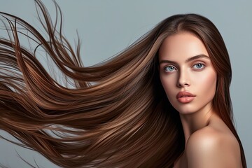 Obraz premium Cute charming pretty woman with silky long straight flying hair