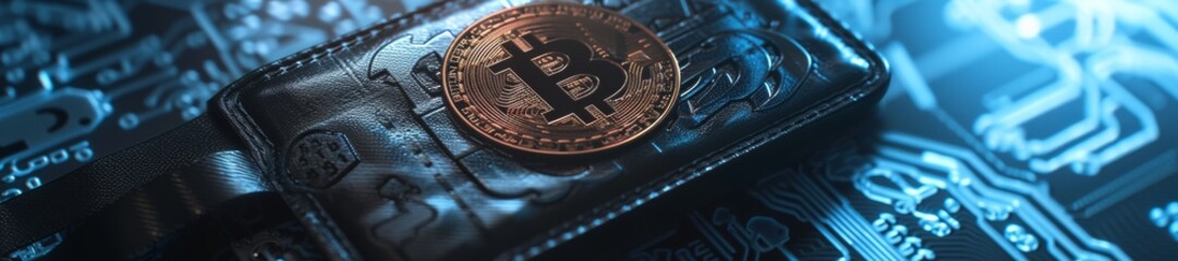 Hardware Wallet and Cryptocurrency Concept with Bitcoin on Digital Background