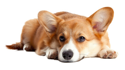 cute corgi dog lying and looking
