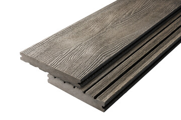 Colored Wood plastic composite patio decking boards isolated on white background