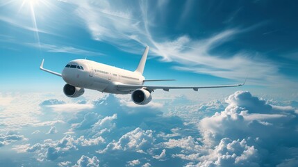 Fototapeta na wymiar A white passenger airplane soaring through the sky.