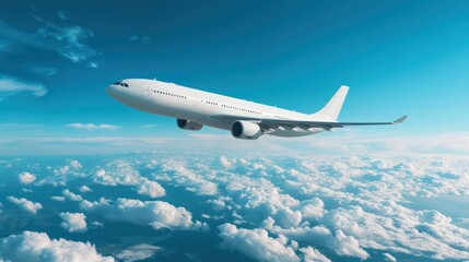 Naklejka na ściany i meble White passenger airplane flying in the sky
