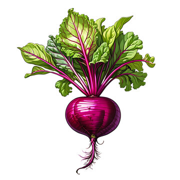 vibrant purple beet with green leaves clip art preview