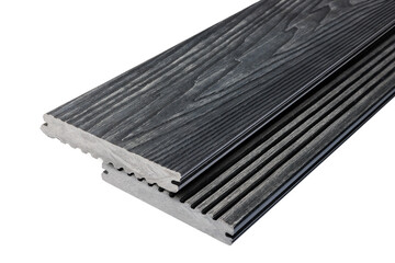 Colored Wood plastic composite patio decking boards isolated on white background