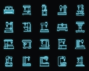 Milling Machine device icons set. Outline set of Milling Machine device vector icons neon color on black