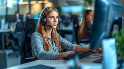 Professional Female Call Center Operator Providing Customer Support in an Office Environment