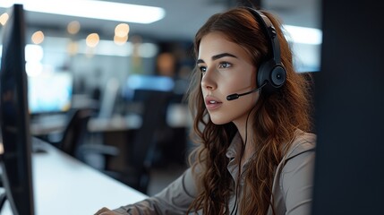 Professional Female Call Center Operator Providing Customer Support in an Office Environment