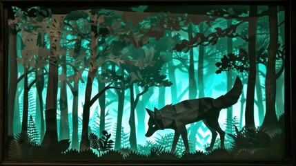  a paper cut out of a wolf in a forest with trees and plants on the sides of the paper cut out of a wolf in a forest with trees and leaves on the sides of the paper.